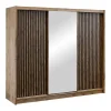 Armoire 3 portes coulissantes - Avec miroir - L250 cm - Coloris : Naturel et noir - CALOWI