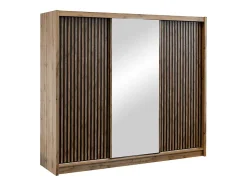 Armoire 3 portes coulissantes - Avec miroir - L250 cm - Coloris : Naturel et noir - CALOWI