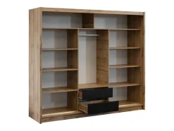 Armoire 3 portes coulissantes - Avec miroir - L250 cm - Coloris : Naturel et noir - CALOWI