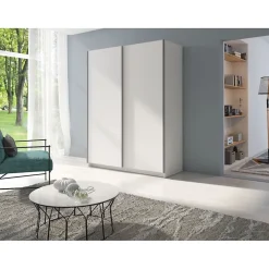 Armoire 2 portes coulissantes - Collection GOZU - Coloris blanc - 180 x 198 x 62 cm