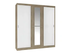 Armoire 3 portes coulissantes - Avec miroir - L205 cm - Naturel et beige - DIDDA II