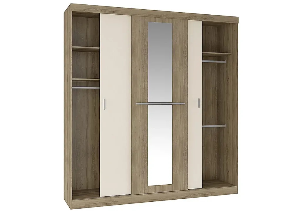 Armoire 3 portes coulissantes - Avec miroir - L205 cm - Naturel et beige - DIDDA II