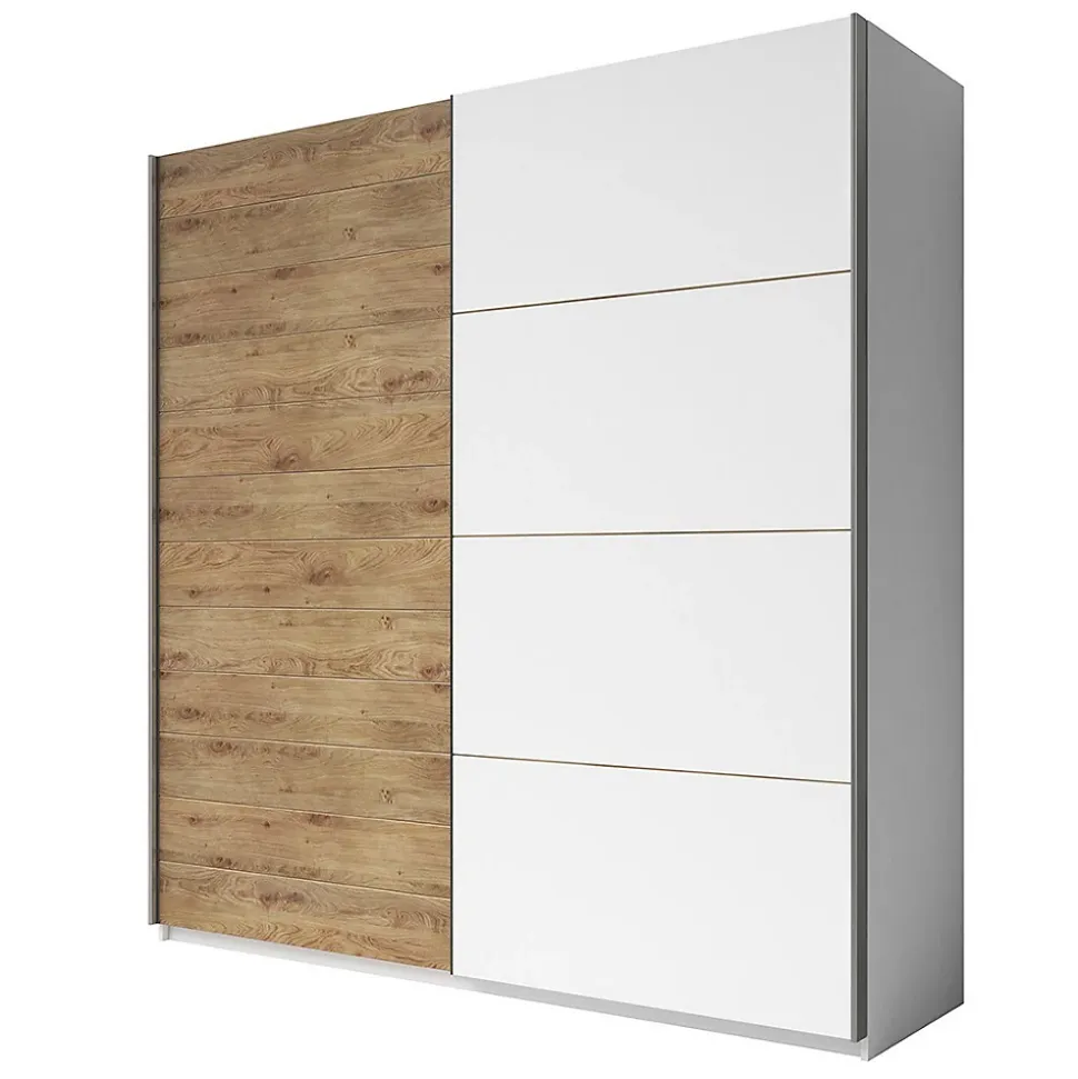 Armoire 2 portes coulissantes 200cm couleur chene et blanc. Collection FLOYD