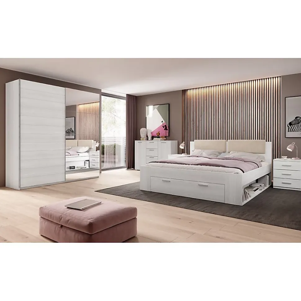 Armoire 2 portes coulissantes 200cm Coloris blanc avec miroir. Collection FLOYD