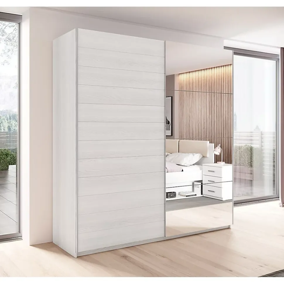 Armoire 2 portes coulissantes 200cm Coloris blanc avec miroir. Collection FLOYD