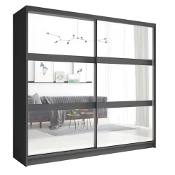 Armoire 2 portes coulissantes avec miroir 230 cm - gris graphite - Collection NOFI