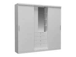 Armoire 2 portes coulissantes - Miroir et tiroirs - L240cm - Coloris : Blanc - BODIL