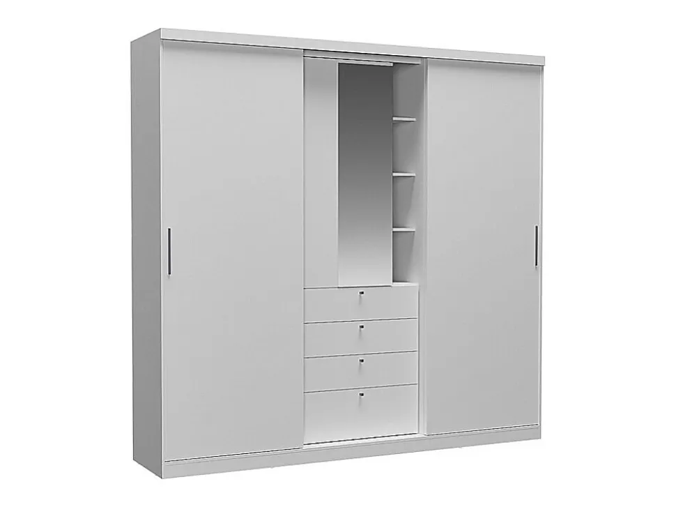 Armoire 2 portes coulissantes - Miroir et tiroirs - L240cm - Coloris : Blanc - BODIL