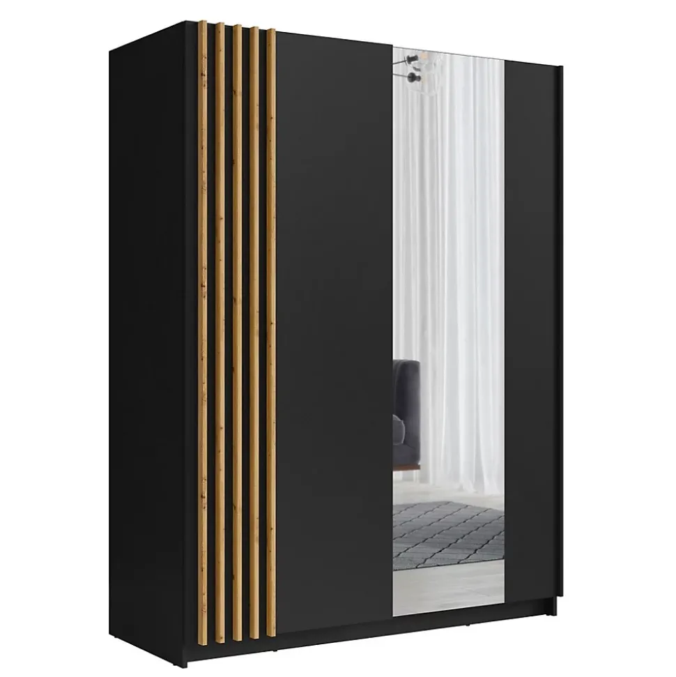 Armoire 2 portes coulissantes 200 cm - noir et chene - Collection VARIA