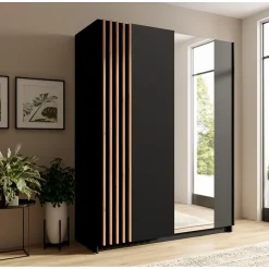 Armoire 2 portes coulissantes 200 cm - noir et chene - Collection VARIA