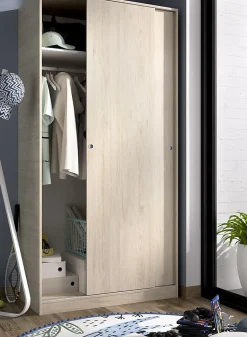 Armoire à portes coulissantes coloris naturel - Longueur 100 x Profondeur 50 x Hauteur 204 cm