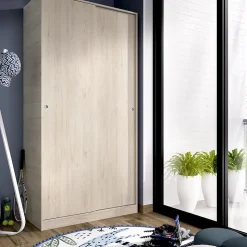 Armoire à portes coulissantes coloris naturel - Longueur 100 x Profondeur 50 x Hauteur 204 cm