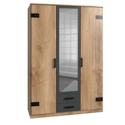 Armoire 2 portes décor chêne 1 porte miroir et 2 tiroirs - H198 cm