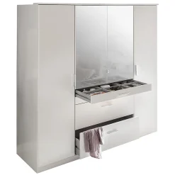 Armoire 4 portes dont 1 miroir, 4 tiroirs - L180 cm