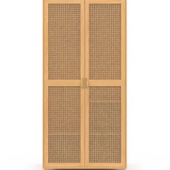 Armoire 2 portes EDHEN bois et cannage penderie 80 cm avec étagères rangement