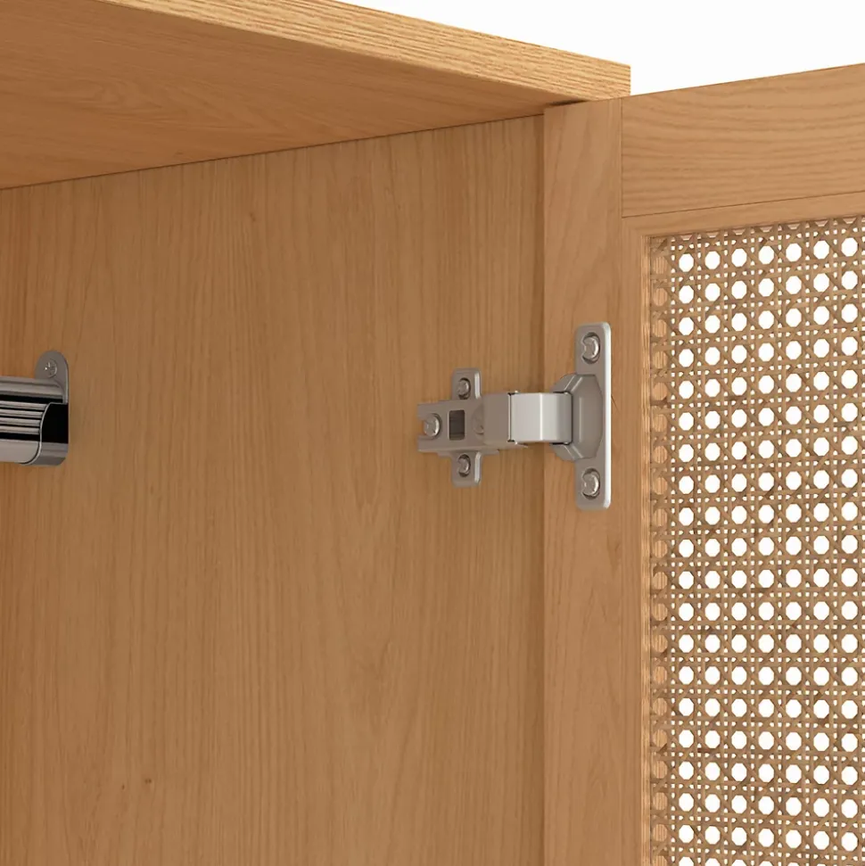 Armoire 2 portes EDHEN bois et cannage penderie 80 cm avec étagères rangement