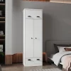 Armoire 2 portes en mélamine, avec tiroir à rail métallique, 178.99 cm X 59.20 cm X 50.01 cm , Blanc