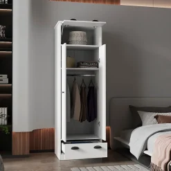 Armoire 2 portes en mélamine, avec tiroir à rail métallique, 178.99 cm X 59.20 cm X 50.01 cm , Blanc