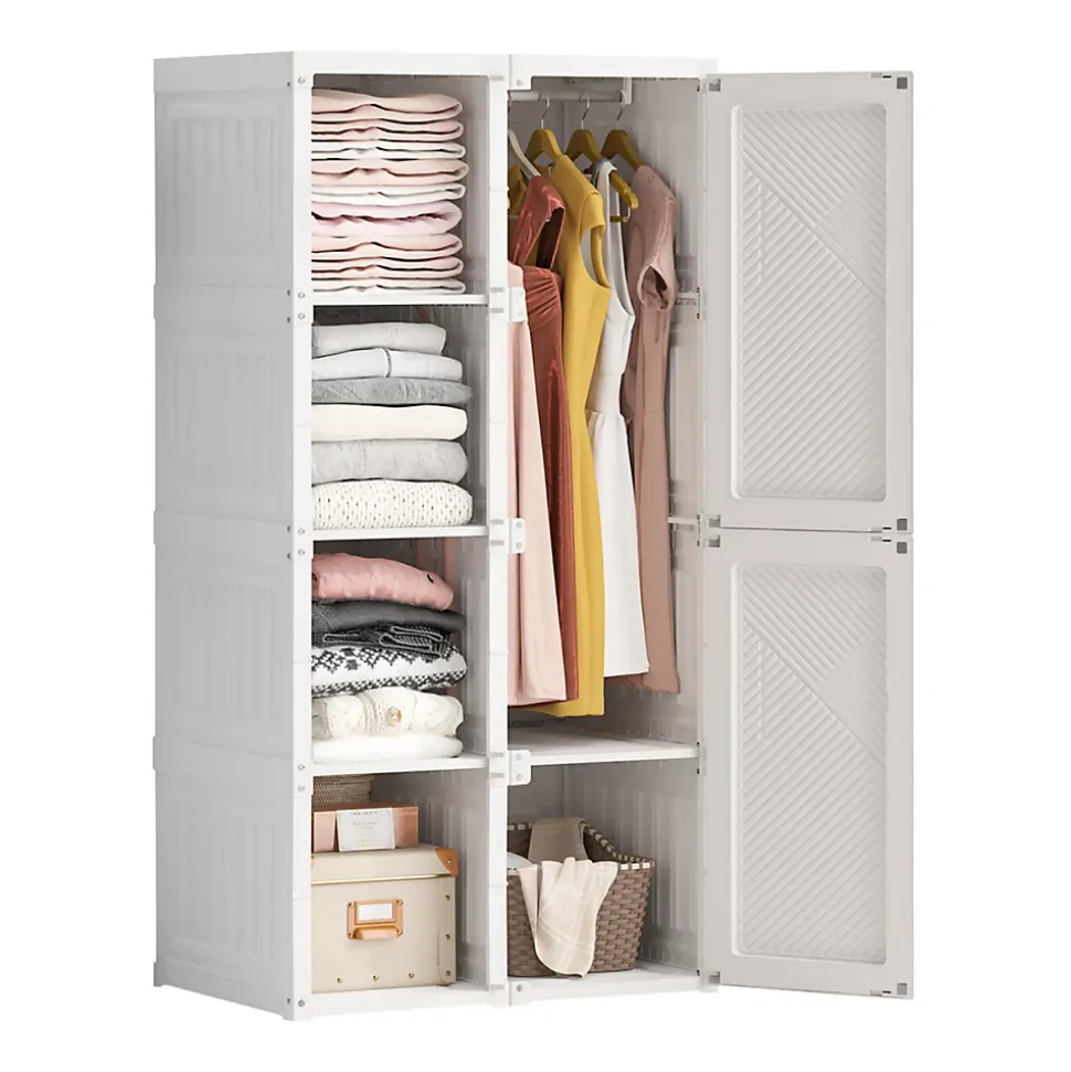 Armoire 2 portes et 3 étagères - Armoires penderies portables,69x50x136cm - blanc