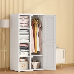 Armoire 2 portes et 3 étagères - Armoires penderies portables,69x50x136cm - blanc