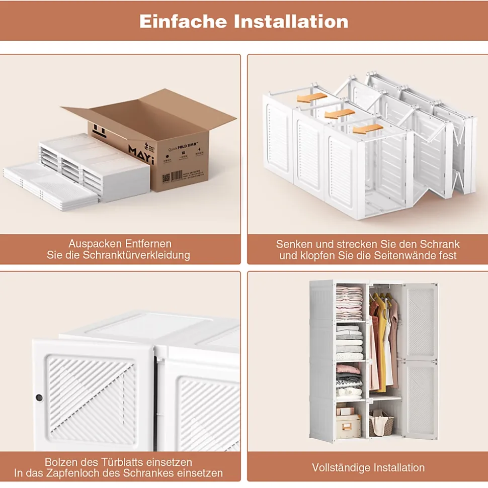 Armoire 2 portes et 3 étagères - Armoires penderies portables,69x50x136cm - blanc