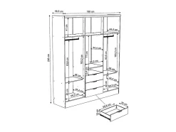 Armoire 6 portes et 3 tiroirs - Avec miroir - L180 cm - Coloris : Naturel et beige - ELORIO