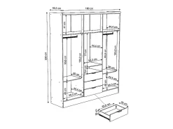 Armoire 6 portes et 3 tiroirs - Avec miroir - L180 cm - Coloris : Naturel et beige - ELORIO
