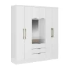 Armoire 6 portes et 3 tiroirs - Avec miroir - L180 cm - Coloris : Blanc - ELORIO