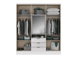 Armoire 6 portes et 3 tiroirs - Avec miroir - L180 cm - Coloris : Blanc - ELORIO