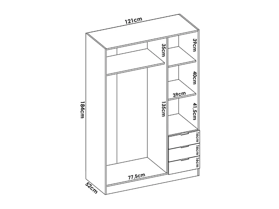Armoire 5 portes et 3 tiroirs - L202 cm - Blanc - LISTOWEL