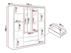 Armoire 4 portes et 3 tiroirs - Avec miroirs - L196 - Noir et doré - MONLIO