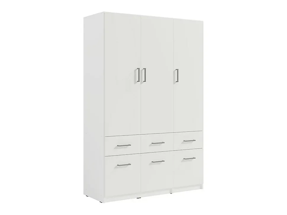 Armoire 3 portes et 6 tiroirs - L136 cm - Blanc + Réhausse - BELOMY