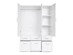 Armoire 3 portes et 6 tiroirs - L136 cm - Blanc + Réhausse - BELOMY