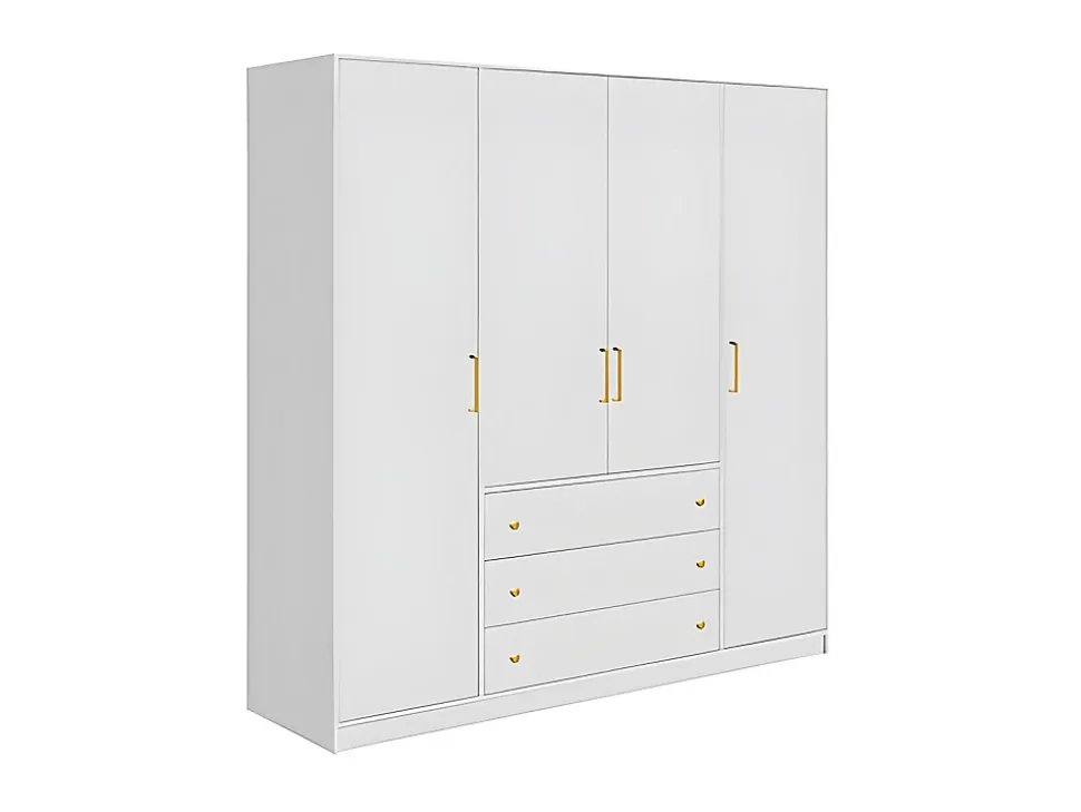 Armoire 4 portes et 3 tiroirs - L196 cm - Blanc - LIZANDRO