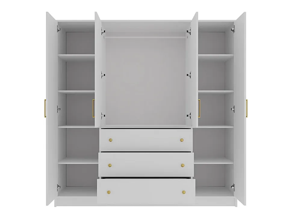 Armoire 4 portes et 3 tiroirs - L196 cm - Blanc - LIZANDRO