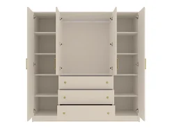 Armoire 4 portes et 3 tiroirs - Avec miroirs - L196 cm - Beige et doré - LIZANDRO