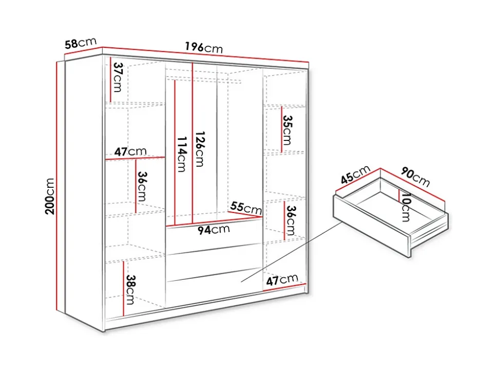 Armoire 4 portes et 3 tiroirs - Avec miroirs - L196 cm - Beige et doré - LIZANDRO