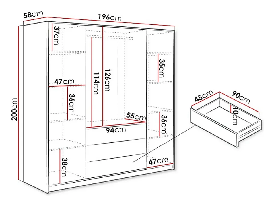 Armoire 4 portes et 3 tiroirs - Avec miroirs - L196 cm - Beige et doré - LIZANDRO