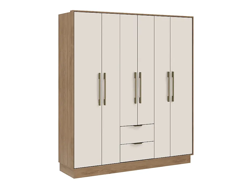 Armoire 6 portes et 2 tiroirs - L162 cm - Coloris : Beige et naturel - FEOVA
