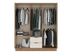 Armoire 6 portes et 2 tiroirs - L162 cm - Coloris : Beige et naturel - FEOVA