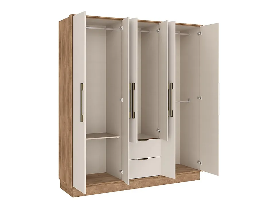 Armoire 6 portes et 2 tiroirs - L162 cm - Coloris : Beige et naturel - FEOVA