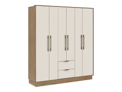 Armoire 6 portes et 2 tiroirs - L162 cm - Coloris : Beige et naturel - FEOVA