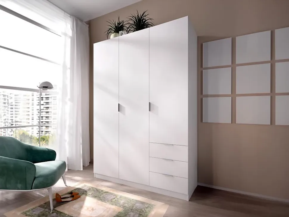Armoire 3 portes et 3 tiroirs - L121 cm - Blanc - LISTOWEL