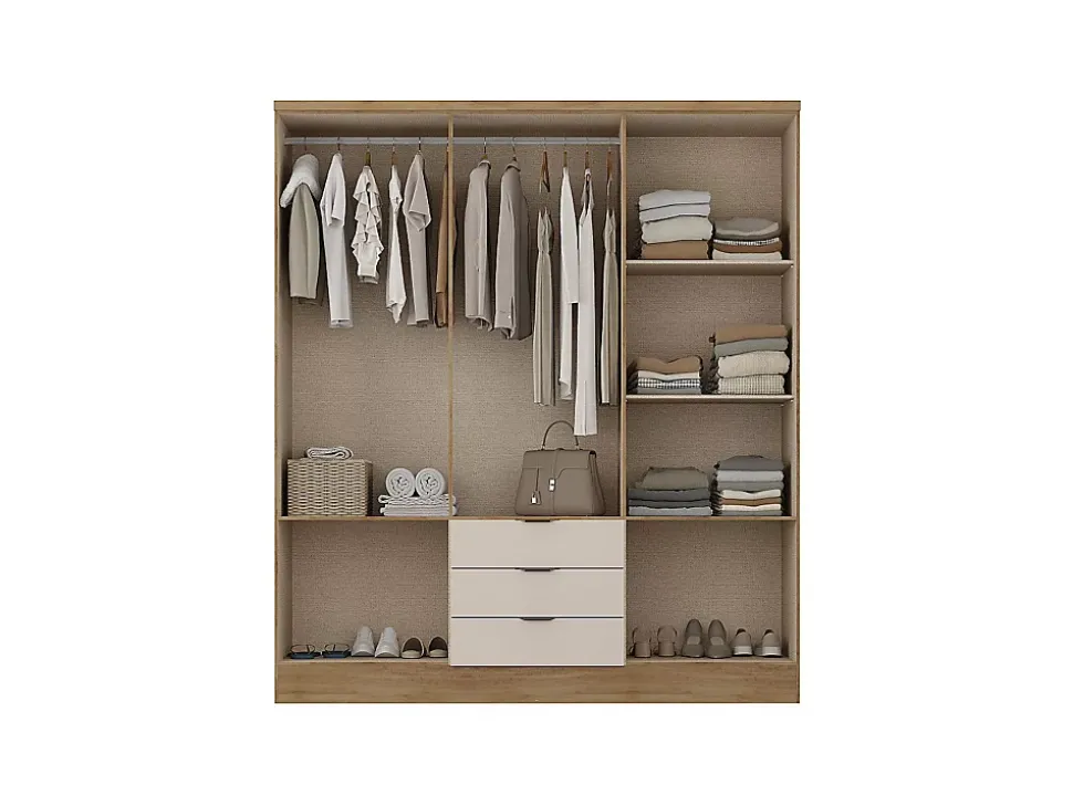 Armoire 6 portes et 3 tiroirs - L180 cm - Coloris : Beige et naturel - PEROLI