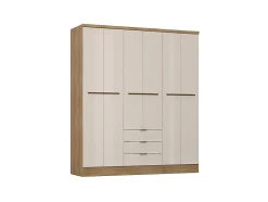 Armoire 6 portes et 3 tiroirs - L180 cm - Coloris : Beige et naturel - PEROLI