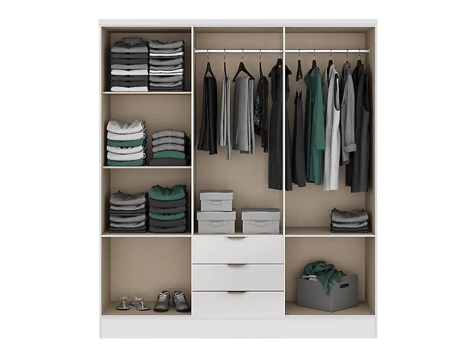 Armoire 6 portes et 3 tiroirs - L180 cm - Blanc - PEROLI