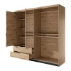 Armoire 3 portes et 2 tiroirs - Miroir et LEDs - L220 cm - Coloris : Naturel et noir - ARIADA