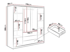 Armoire 4 portes et 3 tiroirs - Avec miroirs - L196 cm - Coloris : Naturel et blanc - LAMIKI