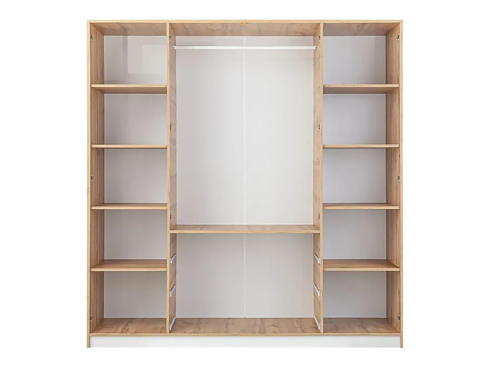 Armoire 4 portes et 3 tiroirs - Avec miroirs - L196 cm - Coloris : Naturel et blanc - LAMIKI