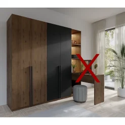 Armoire 4 portes NORVIK Coloris noyer et noir Rangement optimisé avec penderie et étagères